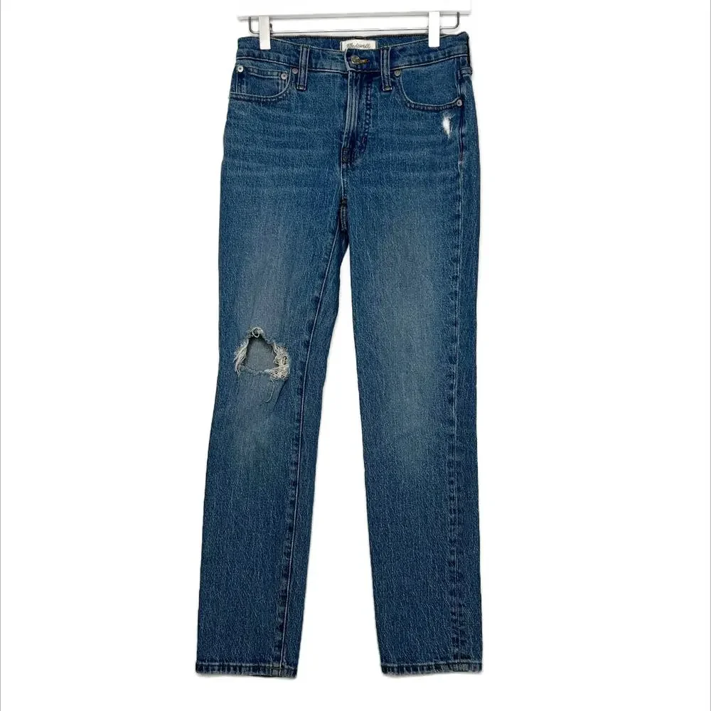 Madewell Mid-Rise Perfect Vintage Ripped Knee Jeans Ainsdale Wash sz 24